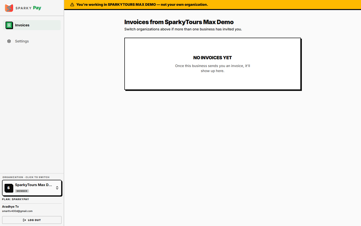 Invoices — empty state, no invoices sent yet