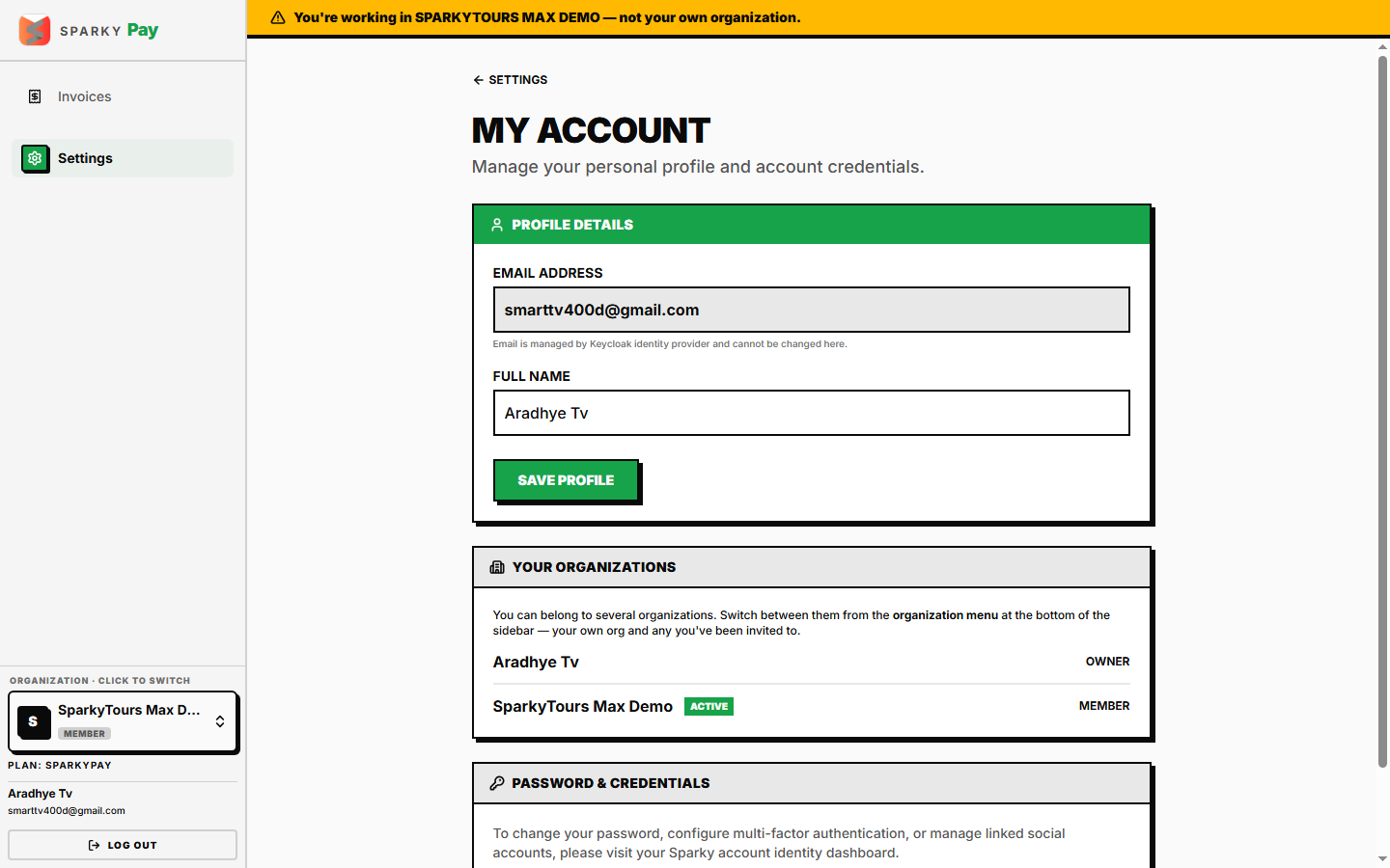 My Account — profile settings for a customer account