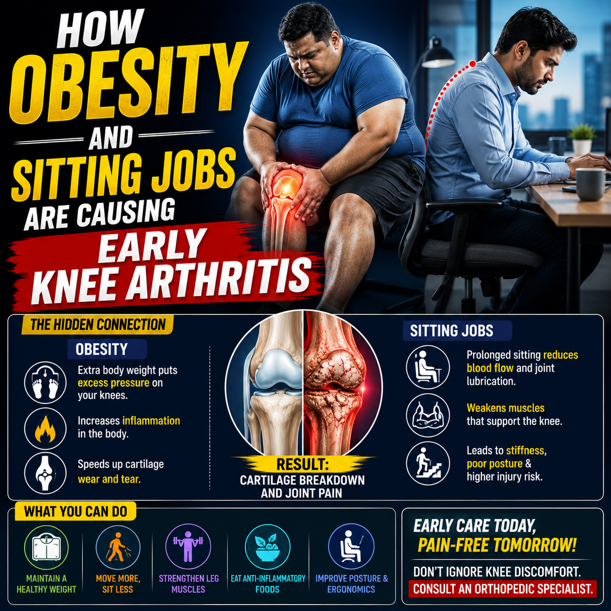 How Obesity and Sitting Jobs Are Causing Early Knee Arthritis