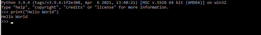 print hello world in the IDLE