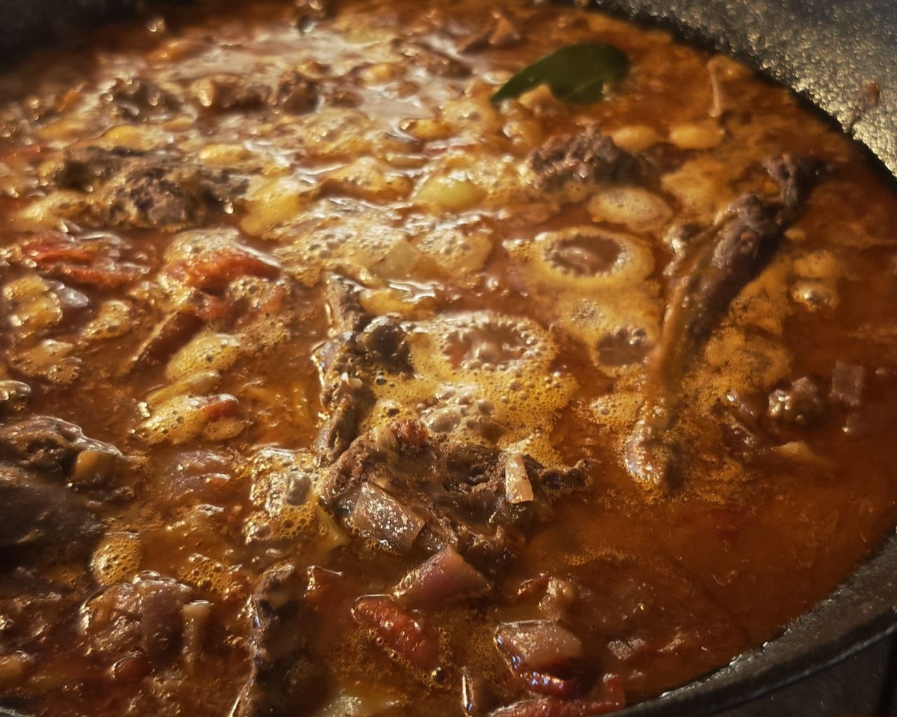 Close-up of the wild rabbit stew cooking down