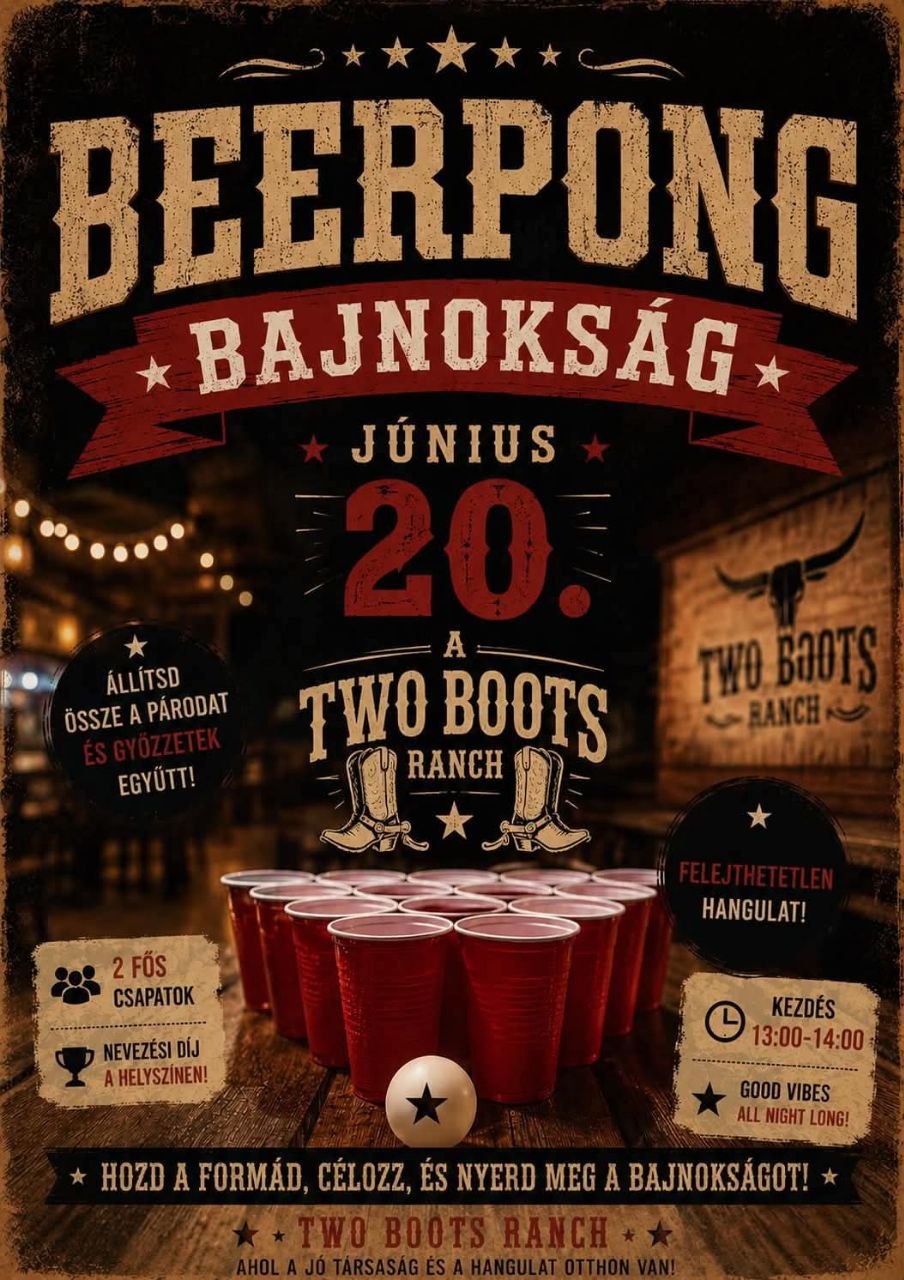 Beer pong championship poster for Two Boots Ranch on June 20