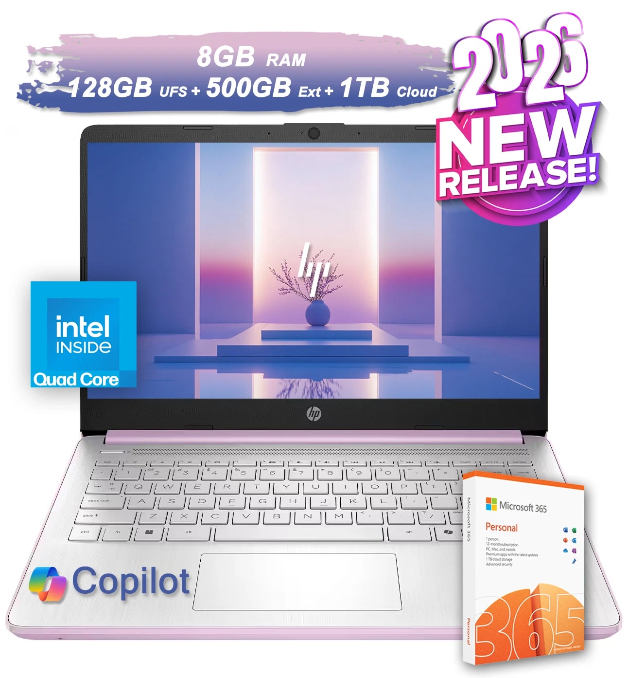 NEW 2026 HP Laptop Computer 14 Quad-Core Intel Processor 8GB RAM & 628GB Storage vista 3