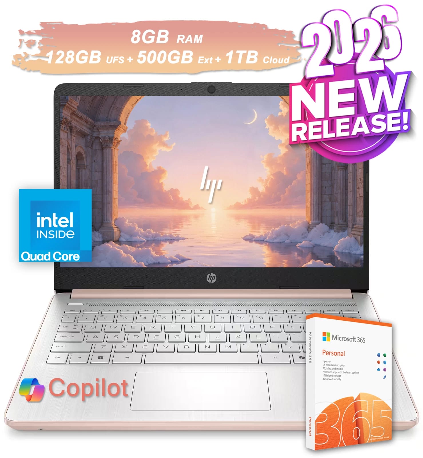 NEW 2026 HP Laptop Computer 14 Quad-Core Intel Processor 8GB RAM & 628GB Storage vista 5