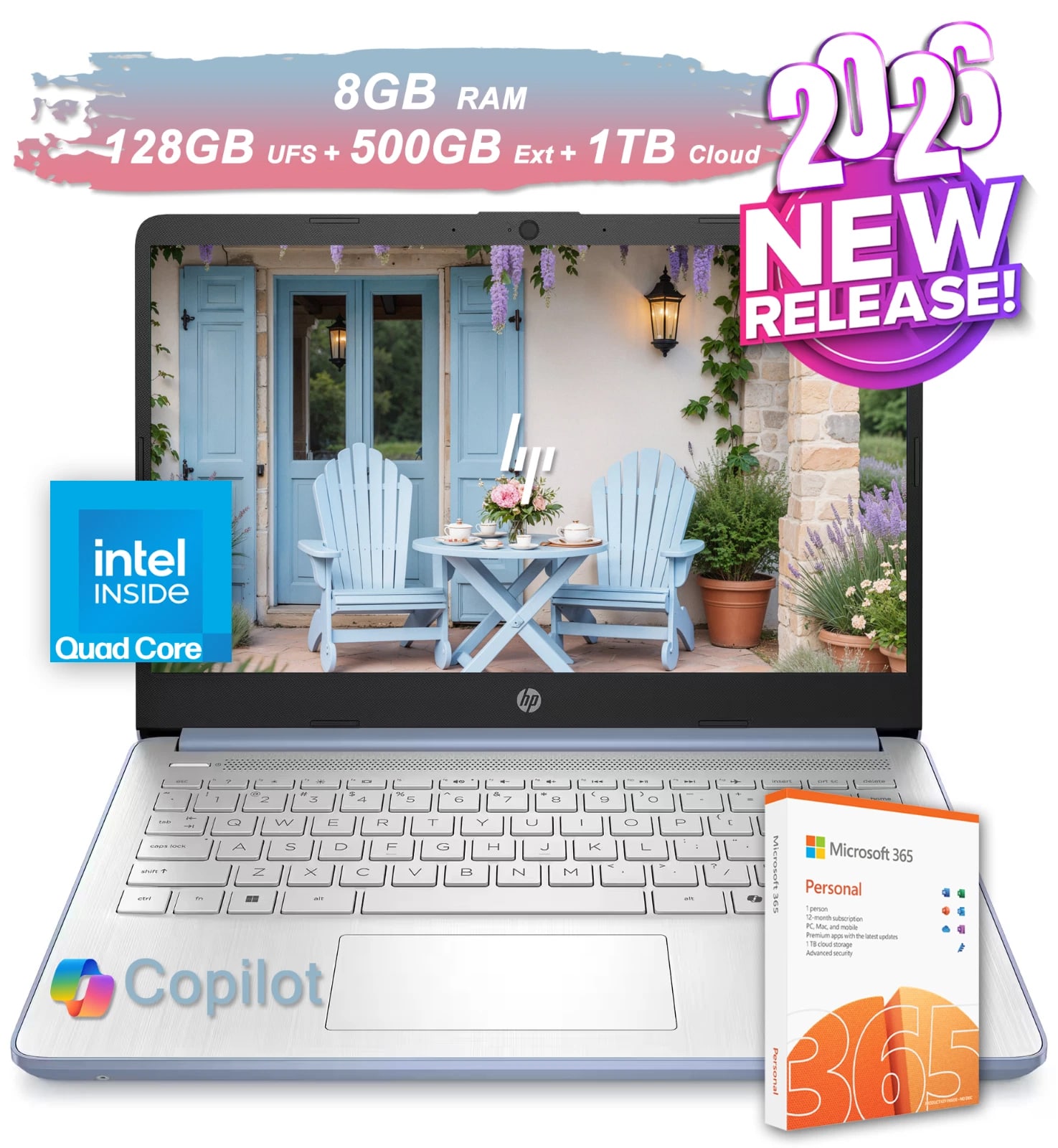 NEW 2026 HP Laptop Computer 14 Quad-Core Intel Processor 8GB RAM & 628GB Storage vista 6