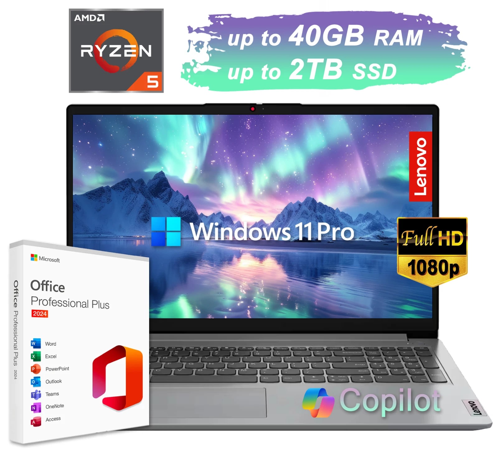 2026 Lenovo IdeaPad Laptop 15.6 FHD 6-Core Ryzen 5 Upto 40GB RAM&2TB SSD Win Pro — eSwappa Store