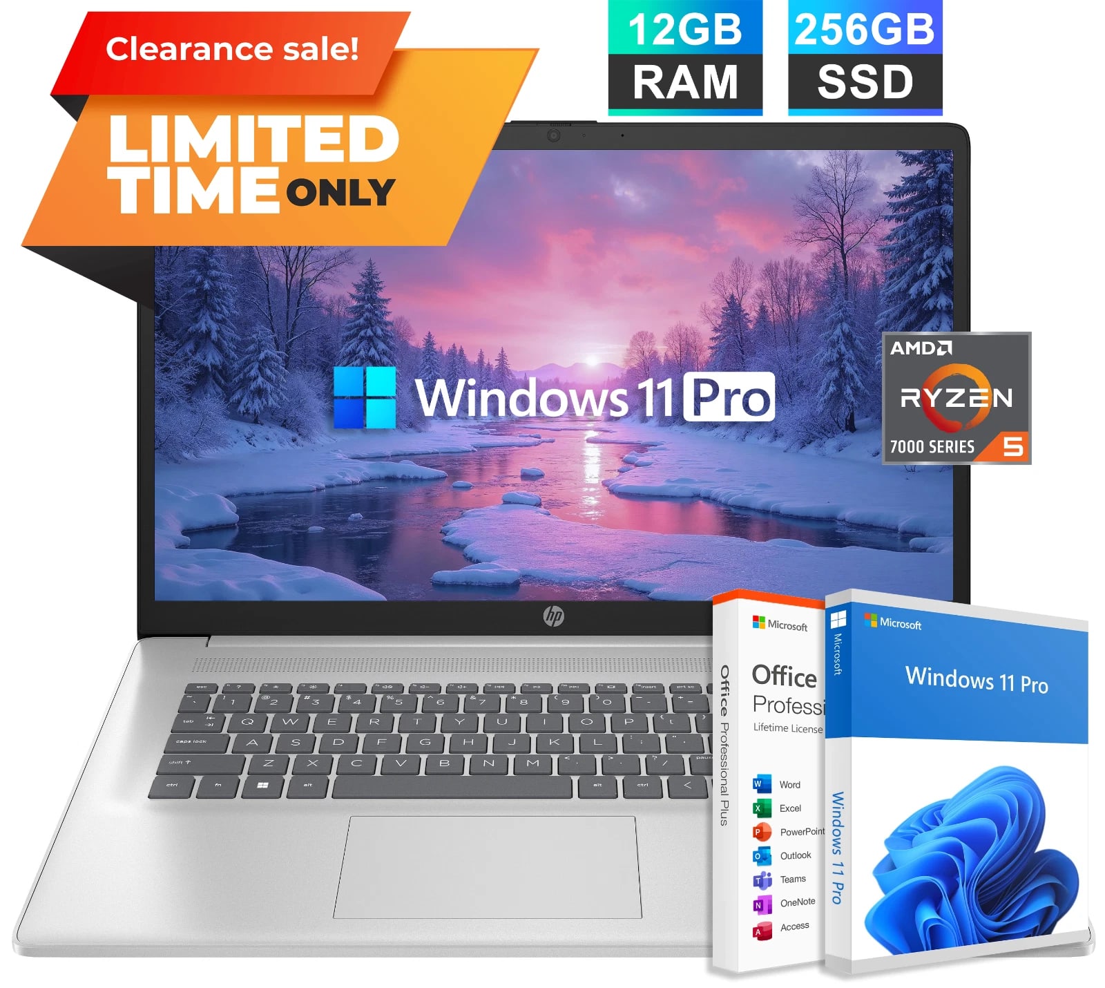 2026 HP Pavilion Laptop 17 FHD AMD Ryzen 5 7430U 12GB RAM & 256GB SSD Win 11 Pro — eSwappa Store