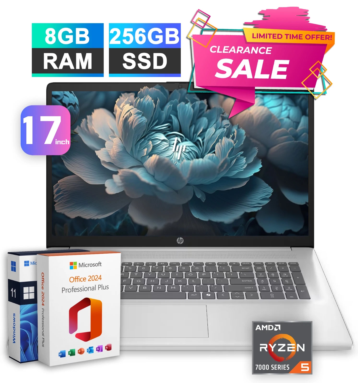 NEW HP Pavilion Laptop Computer 17.3 AMD Ryzen 5 8GB RAM & 256GB SSD Office 2024 — eSwappa Store