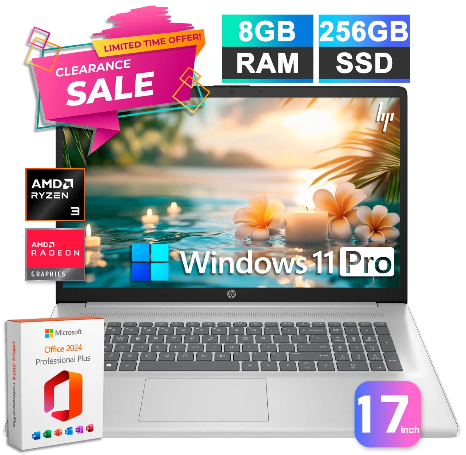 HP Laptop Computer 17.3 Ryzen 3, Up to 4.1 GHz 8GB RAM 256GB SSD Office 2024 Pro — eSwappa Store