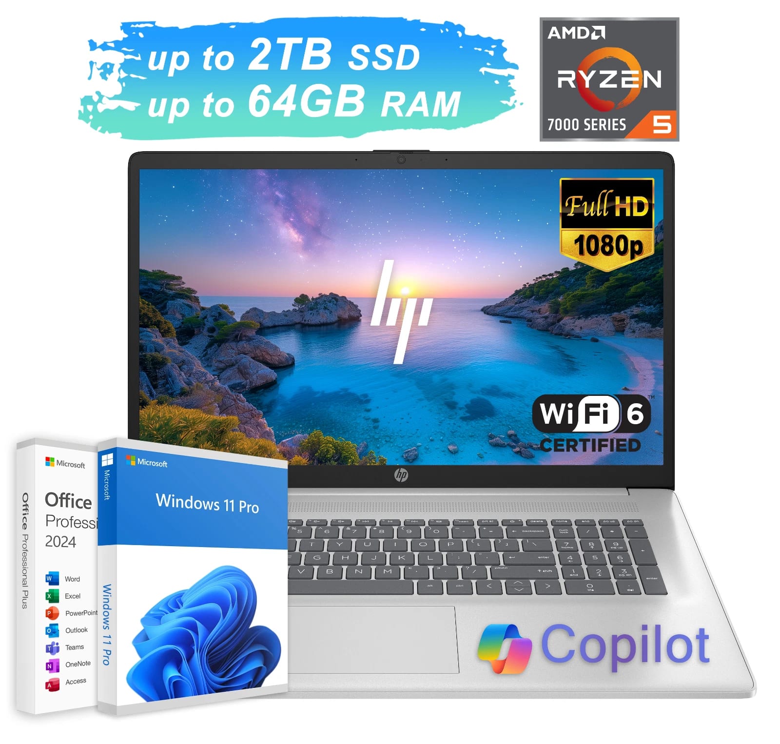 2026 HP Laptop Computer 17.3 FHD 6-Core Ryzen 5 Up to 64GB RAM & 2TB SSD Win Pro — eSwappa Store