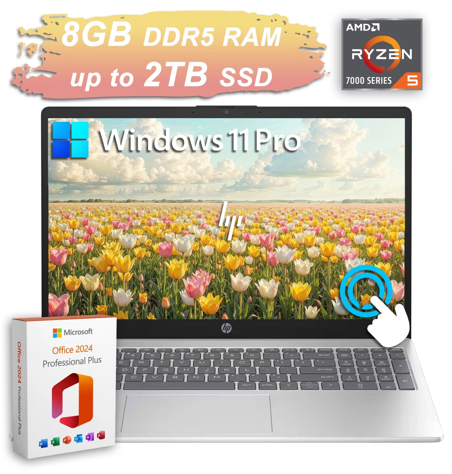 2026 HP Laptop 15.6 Touch Ryzen 5 8GB RAM Up to 2TB SSD Copilot Office 2024 Pro — eSwappa Store