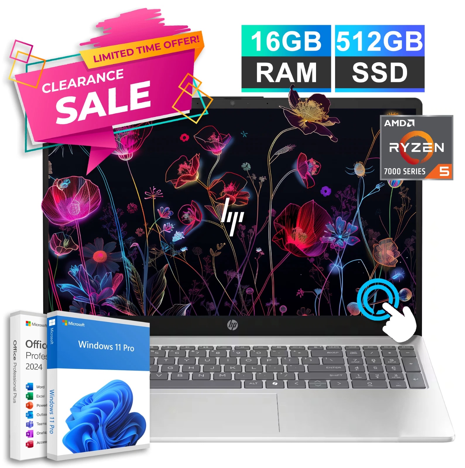 NEW HP Laptop Notebook 15.6 Touch AMD Ryzen 5 16GB RAM 512GB SSD Office 2024 Pro — eSwappa Store