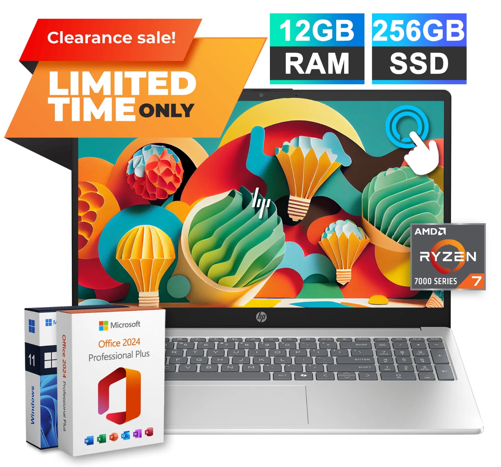 2026 HP 15 Laptop AMD Ryzen 7 7730U 12GB RAM & 256GB SSD Office 2024 Touchscreen — eSwappa Store