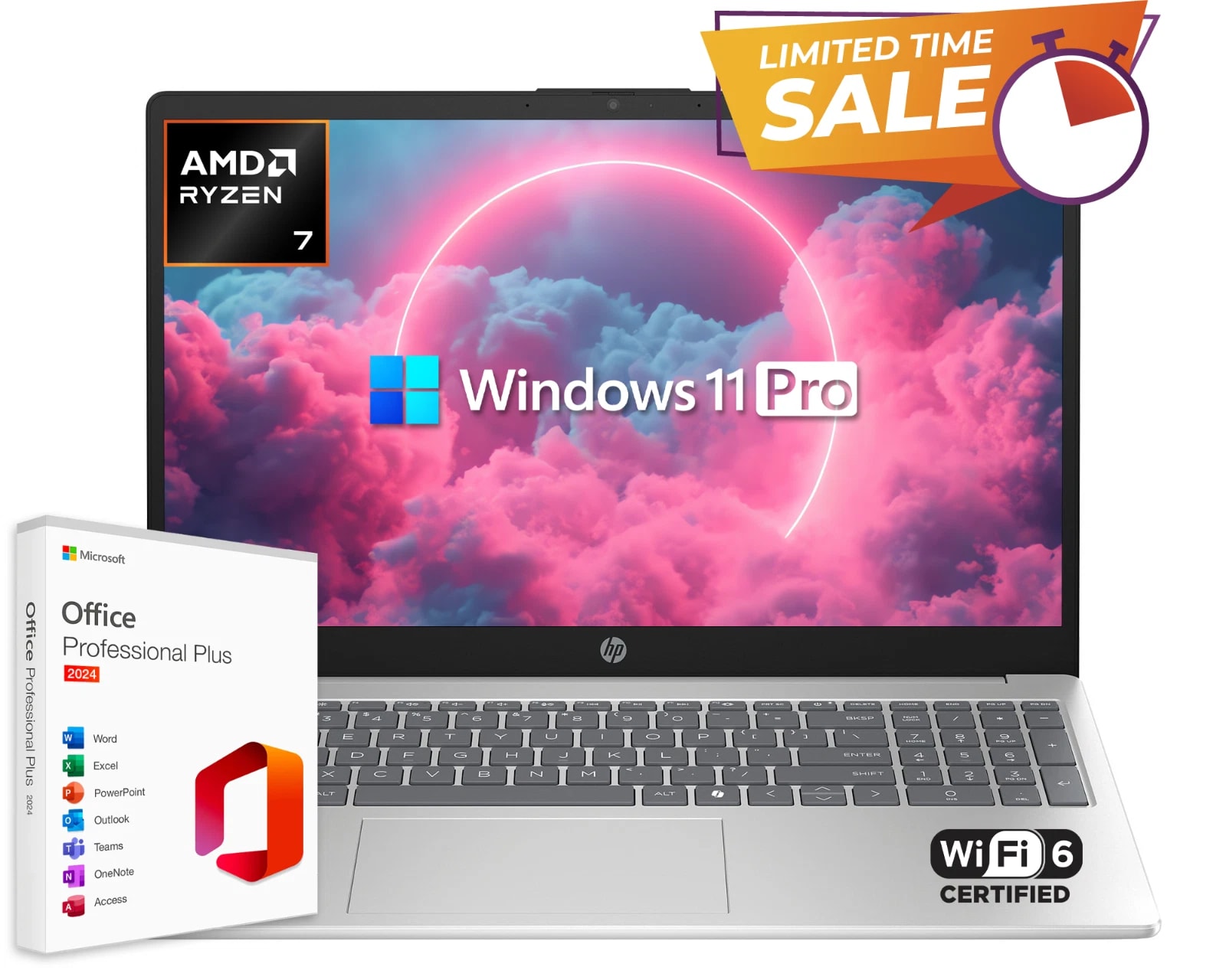 HP 15.6 Laptop 8-Core AMD Ryzen 7, 12GB RAM & 256GB SSD, Win 11 Pro w/ MS Office — eSwappa Store