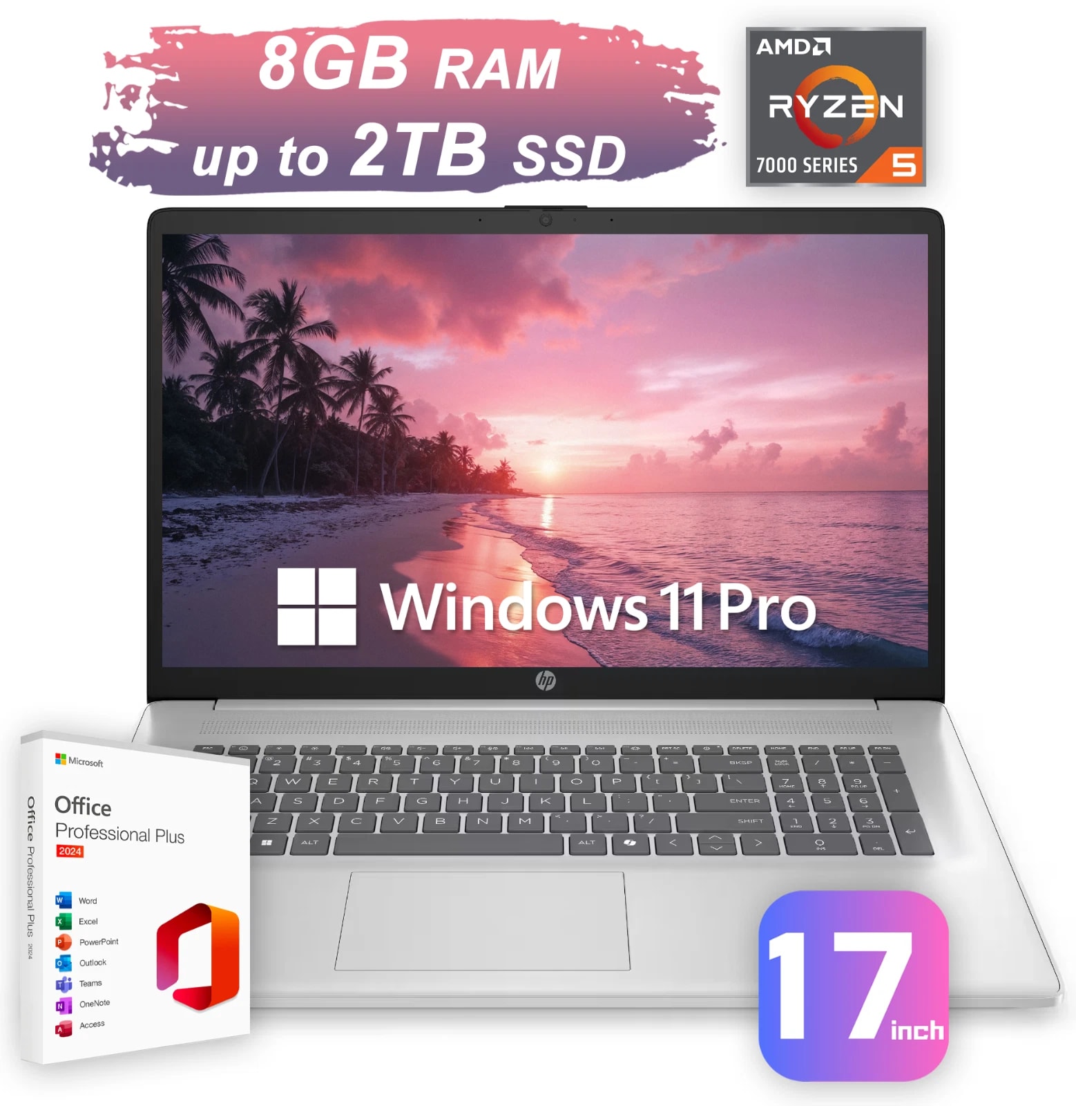 2026 HP 17 Laptop Computer Office 2024 Ryzen 5 8GB RAM & Up to 2TB SSD Win Pro — eSwappa Store