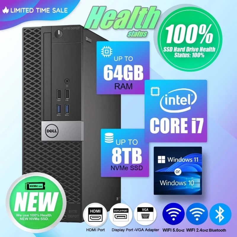 DELL Desktop Computer PC i7 (8GB RAM / 120GB SSD hasta 64GB RAM / 1TB SSD) — eSwappa Store
