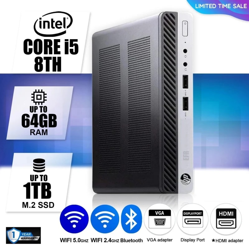 HP Mini Desktop Computer PC i5 8th (4GB RAM / 120GB SSD hasta 8GB RAM / 500GB SSD) — eSwappa Store