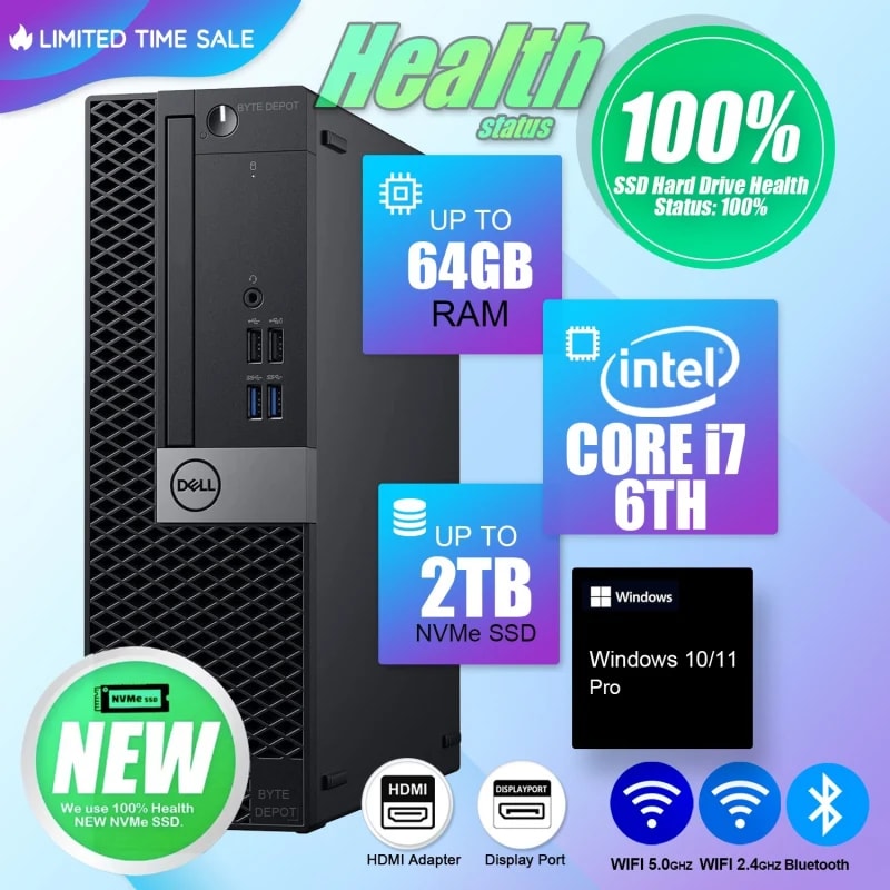DELL Desktop Computer PC i7 (8GB RAM / 120GB SSD hasta 32GB RAM / 500GB SSD) — eSwappa Store