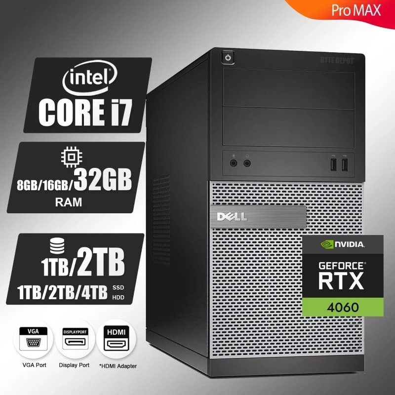 DELL Gaming PC Desktop Computer i7 (8GB RAM / 120GB SSD hasta 16GB RAM / 500GB SSD) — eSwappa Store