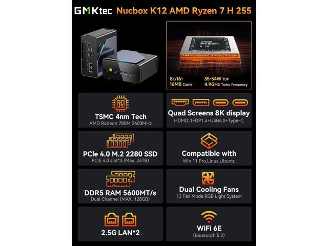 GMKtec K12 Gaming Mini PC - AMD Ryzen 7 H255, 32GB DDR5, 512GB SSD, Oculink - Nuevo vista 2
