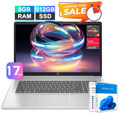 HP 17 Laptop Office 2024 Computer 17.3 4-Core Ryzen 3 8GB RAM 512GB SSD Win Pro — eSwappa Store