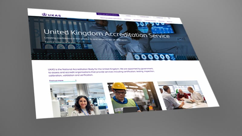 An image of the UKAS website homepage