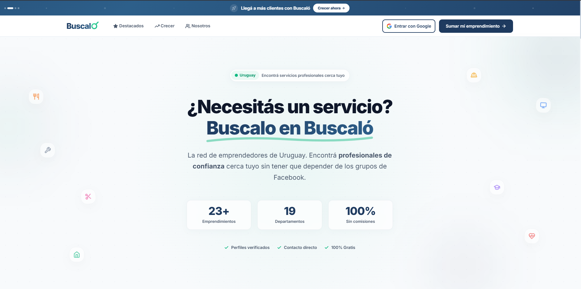 Vista de Buscaló en producción