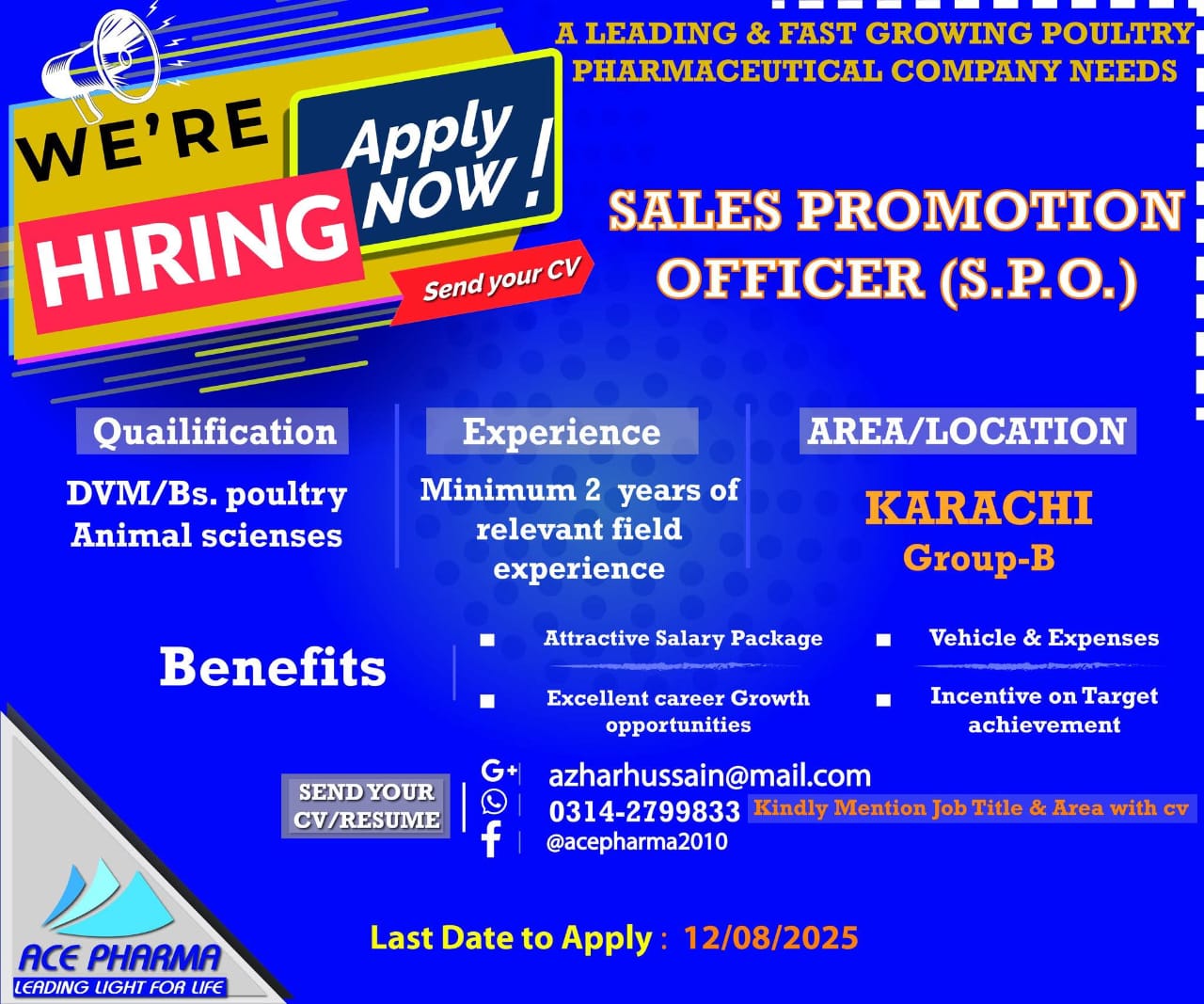 Job Advertisement for Sales Promotion Officer (S.P.O.) at Ace Pharma