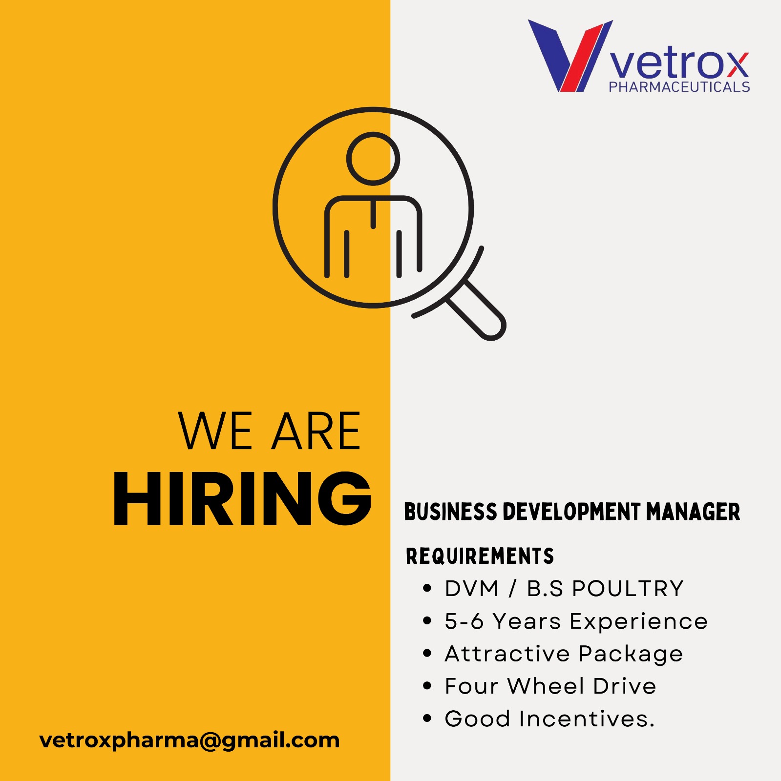 **Job Advertisement - Vetrox Pharma**
