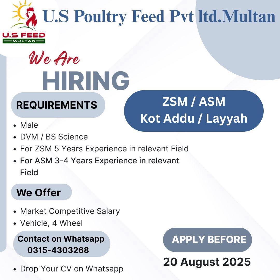 U.S Poultry Feed Pvt Ltd. Multan  Are   HIRING  