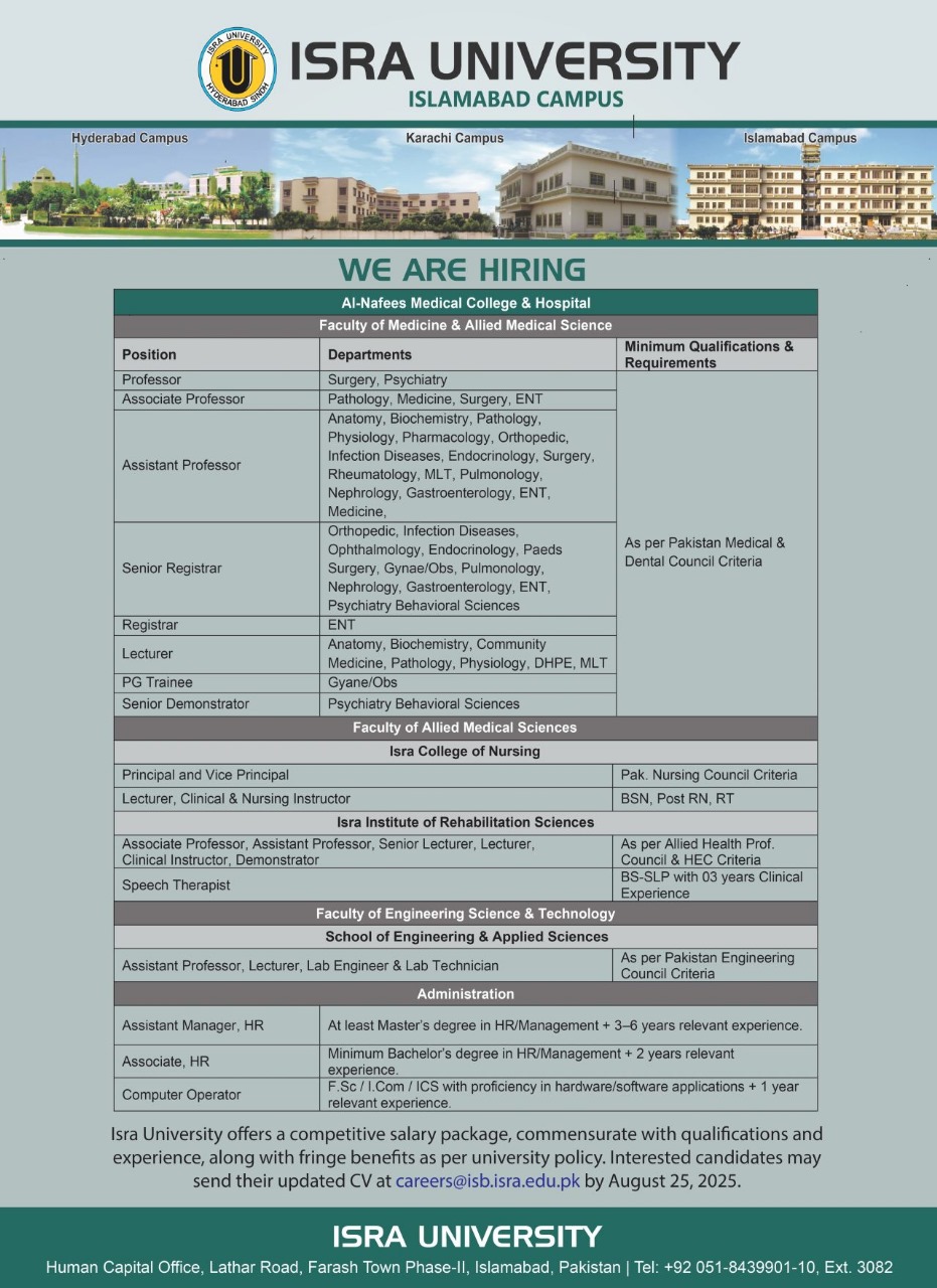 Career Opportunities at Isra University ΓÇô Islamabad Campus