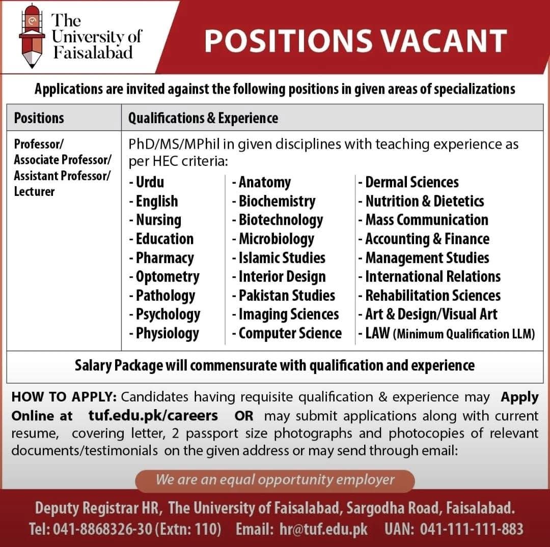 The University of Faisalabad ΓÇô Positions Vacant
