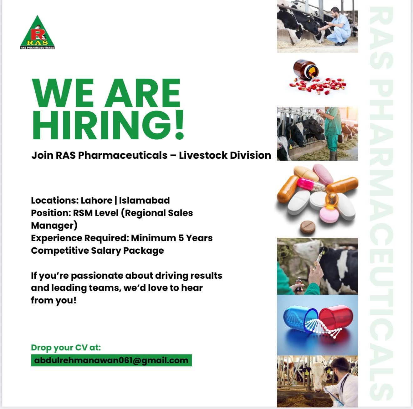 RAS Pharmaceuticals ΓÇô Livestock Division is Hiring Regional Sales Managers!