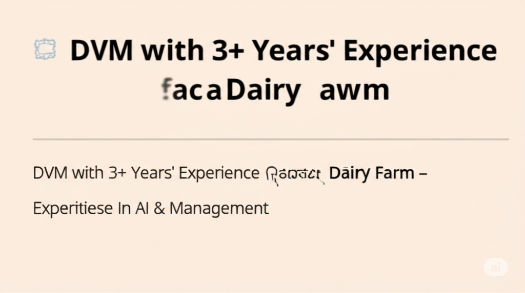 DVM with 3+ YearsΓÇÖ Experience Required at Dairy Farm ΓÇô Expertise in AI & Management