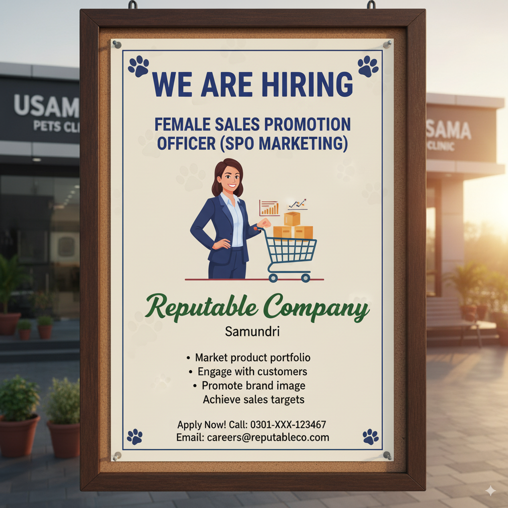 We Are Hiring – Female Sales Promotion Officer (SPO Marketing) | Reputable Company, Samundri