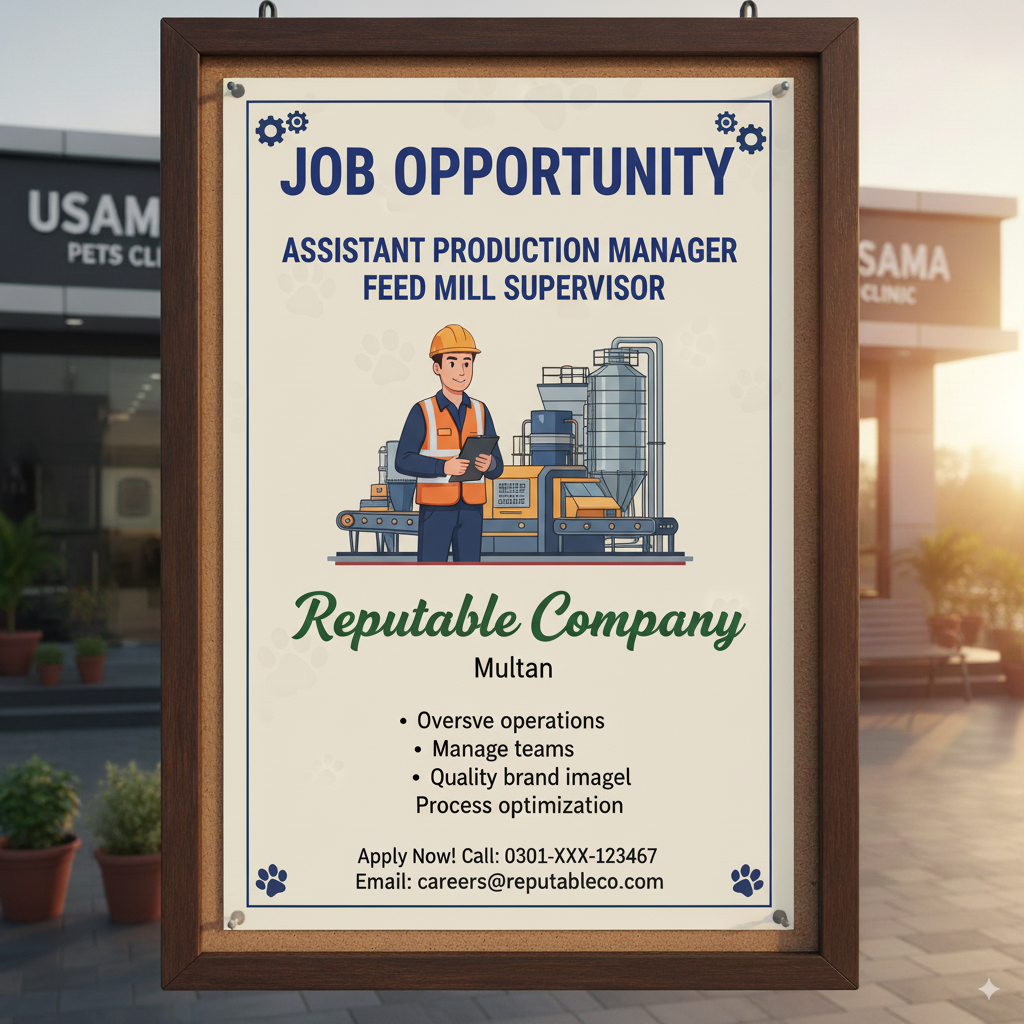 Job Opportunity – Assistant Production Manager & Feed Mill Supervisor | Multan