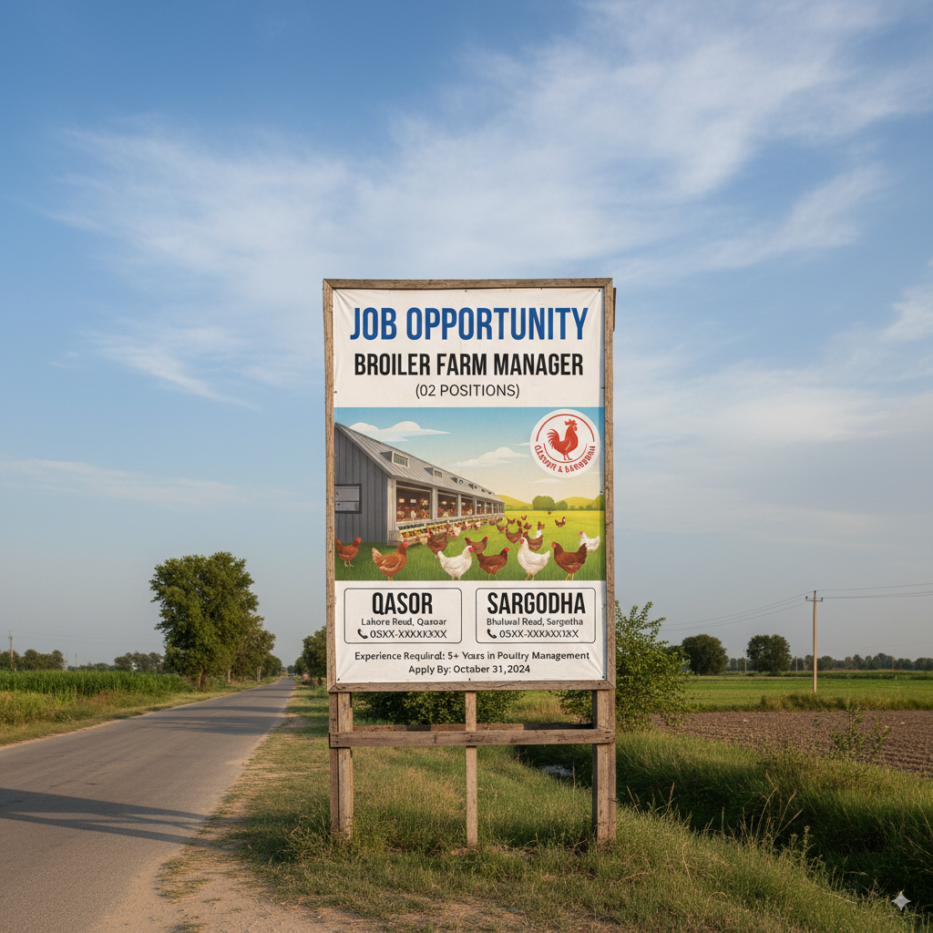 Job Opportunity – Broiler Farm Manager (02 Positions) | Qasoor & Sargodha