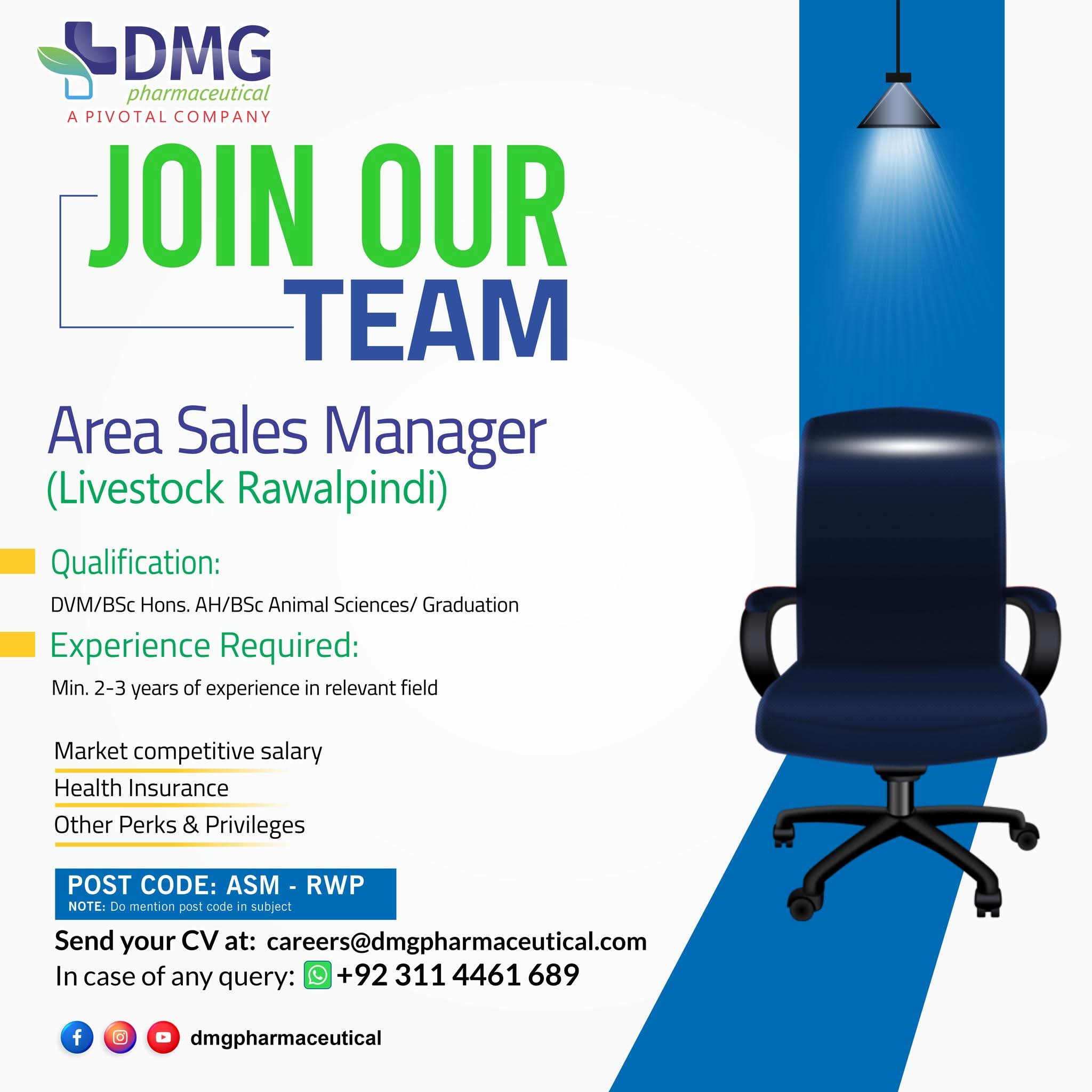 Career Opportunity – Area Sales Manager (Livestock), Rawalpindi | DMG Pharmaceutical