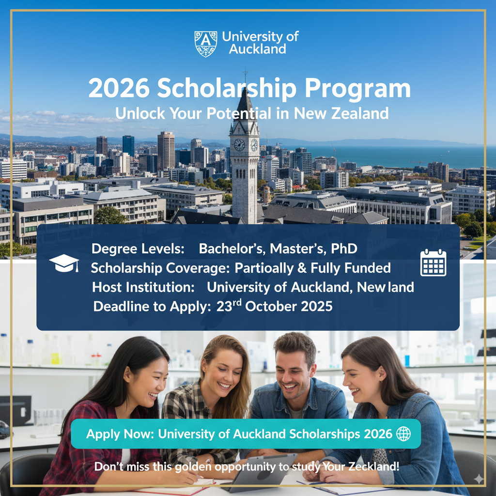 University of Auckland Scholarships 2026 – Study in New Zealand (Partially & Fully Funded)