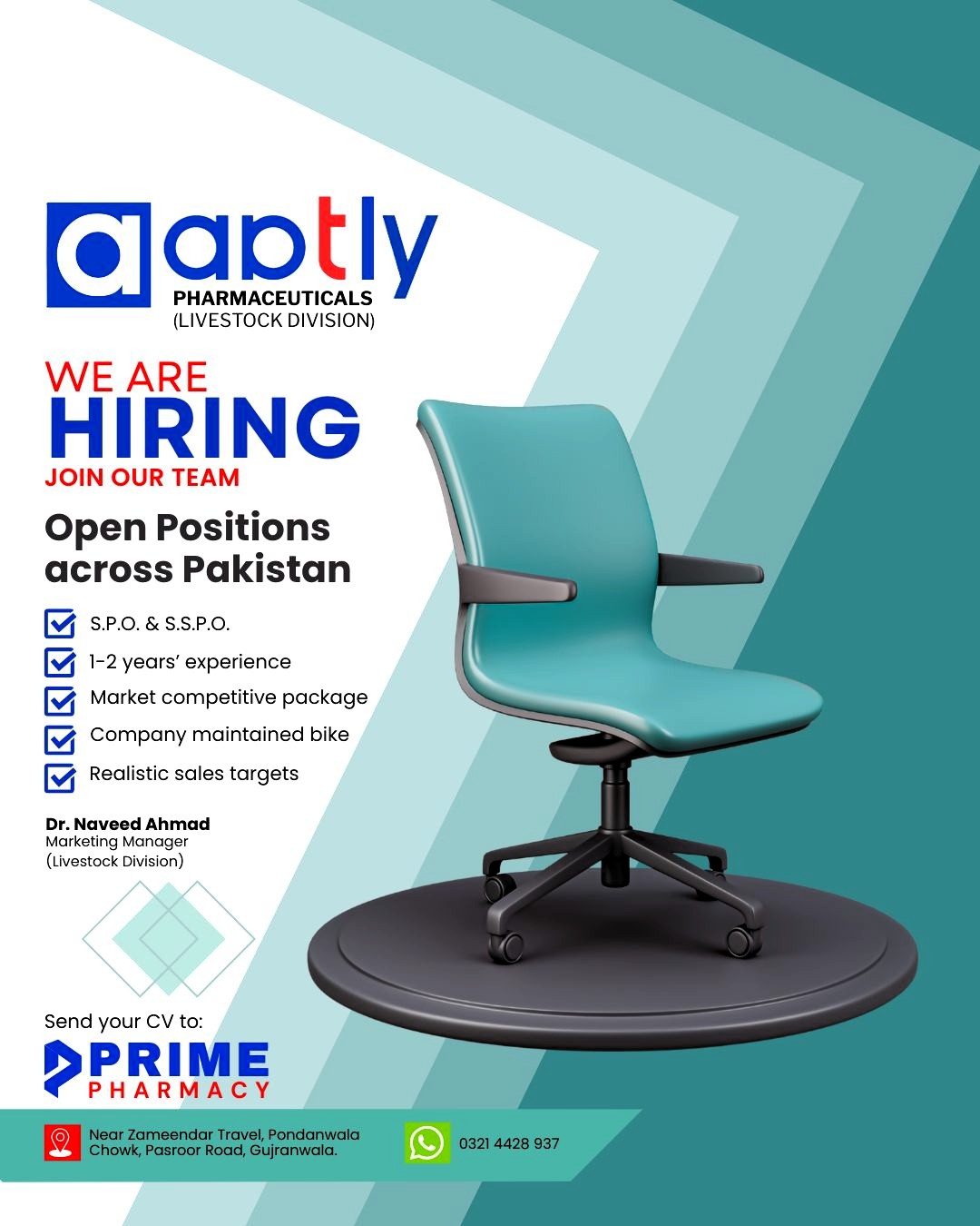  Aptly Pharmaceuticals Hiring Advertisement Aptly Pharmaceuticals, specifically its Livestock Division, is hiring for two open positions: S.P.O. & S.S.P.O. across Pakistan. 🇵🇰