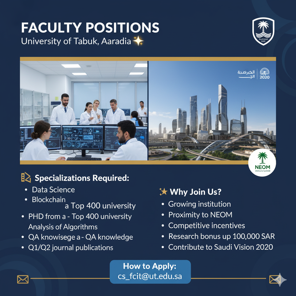 Faculty Positions in Computer Science β University of Tabuk, Saudi Arabia πβ¨