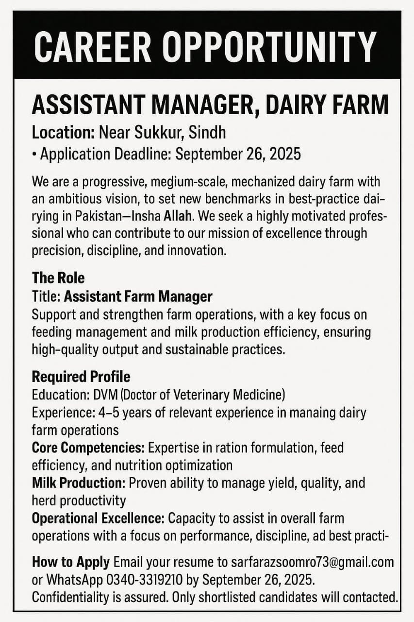 Assistant Manager, Dairy Farm