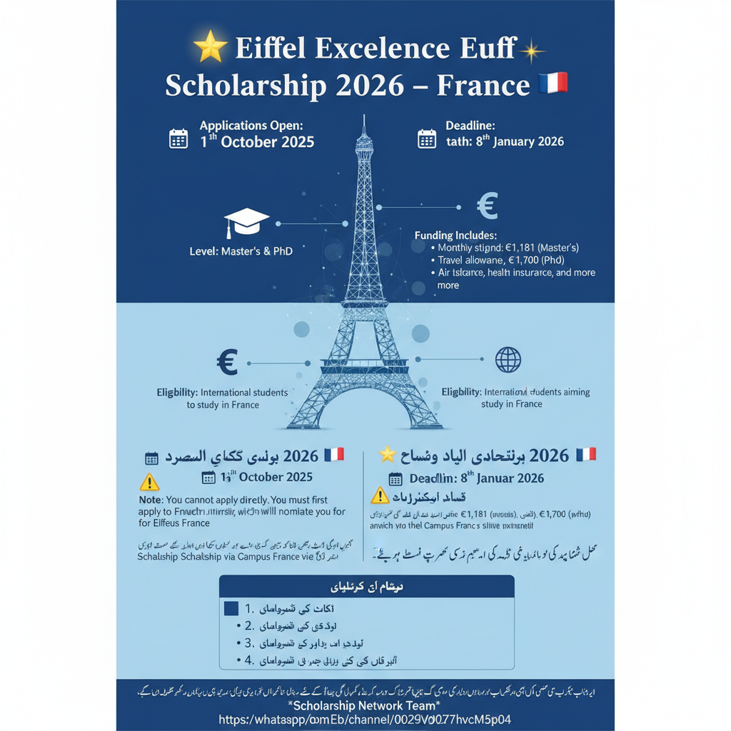 🌟 Eiffel Excellence Scholarship 2026 in France – Fully Funded Master’s & PhD Opportunities 🇫🇷