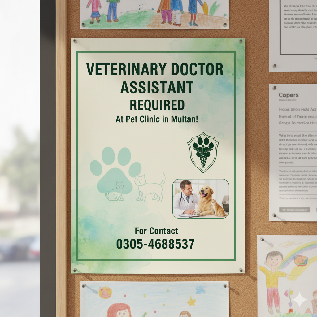  Veterinary Assistant Required – Pet Clinic (Multan)