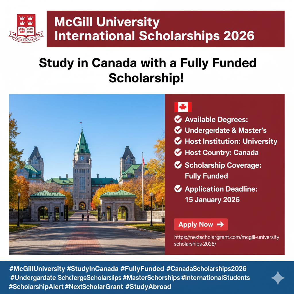 McGill University International Scholarships 2026 in Canada | Fully Funded