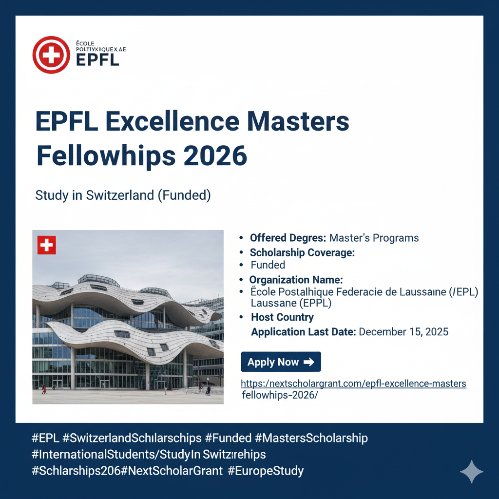 EPFL Excellence Masters Fellowships 2026 in Switzerland | Funded Opportunity