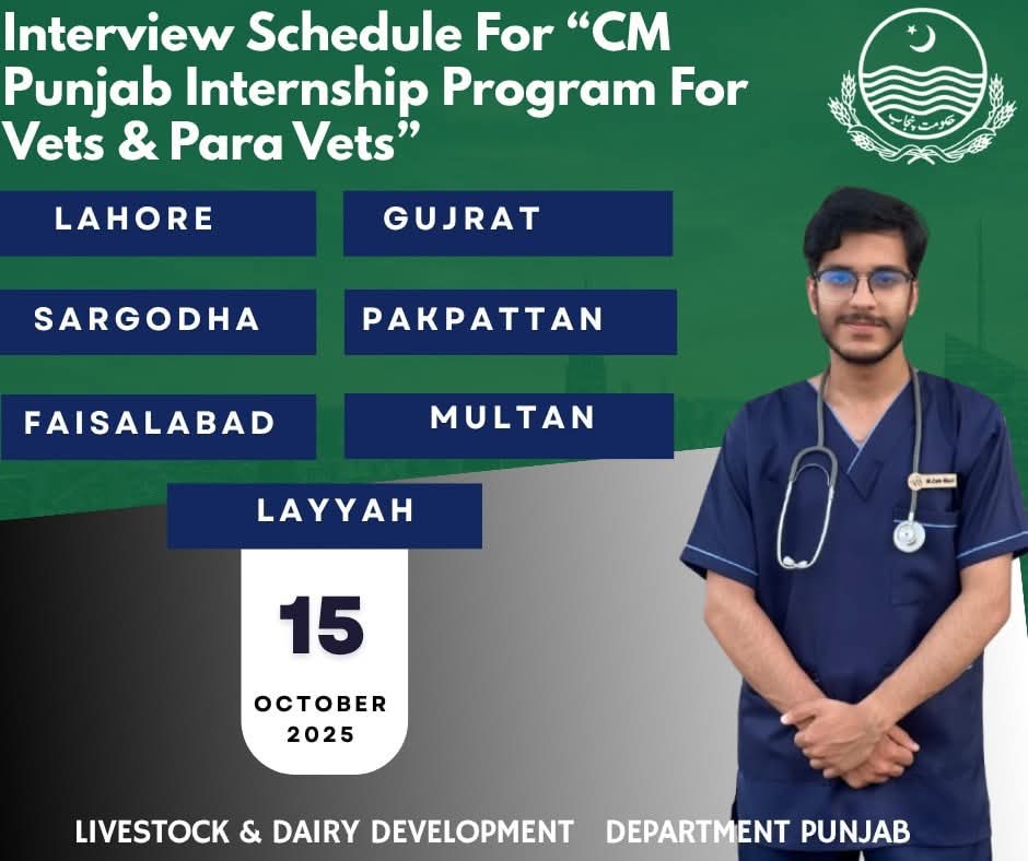 Interview Schedule For "CM Punjab Internship Program For Vets & Para Vets"