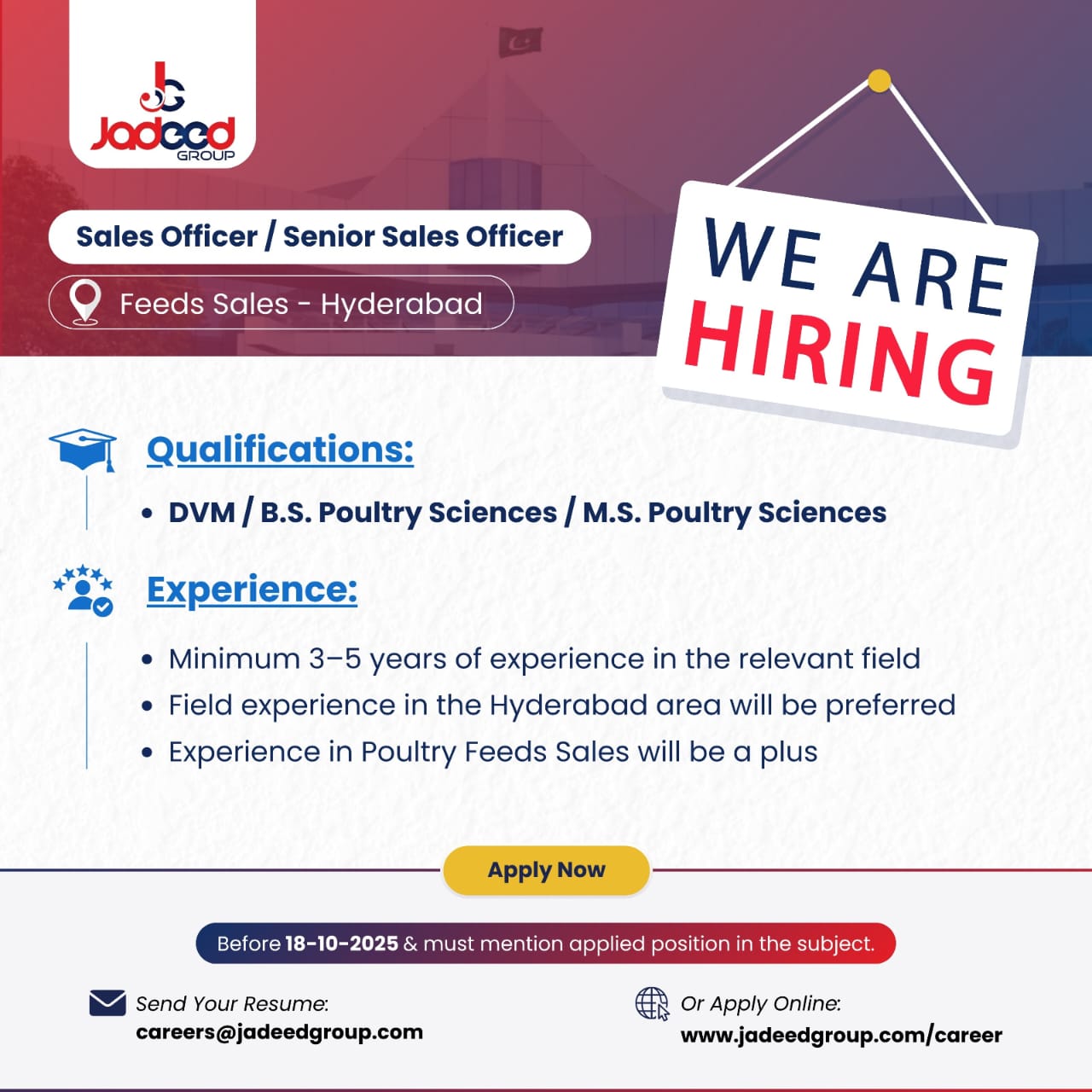 WE ARE HIRING: Sales Officer / Senior Sales Officer - Feeds Sales (Hyderabad)