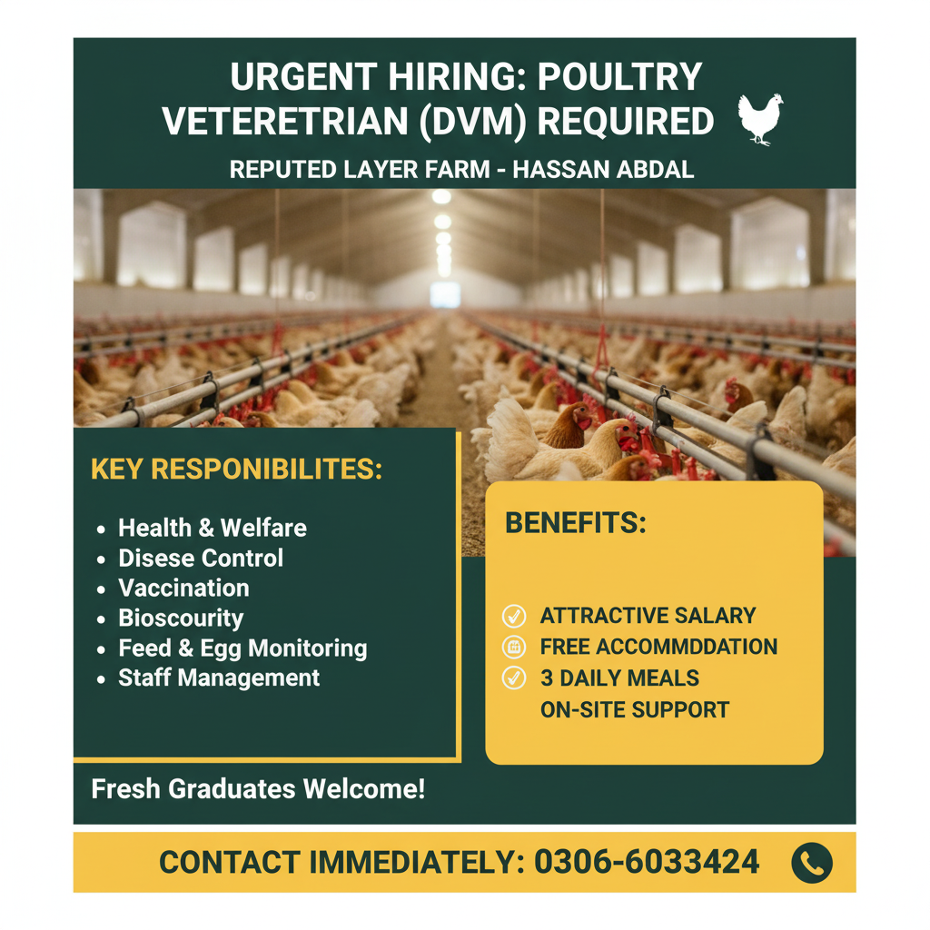 Veterinary Doctor (DVM) – Layer Farm, Hassan Abdal