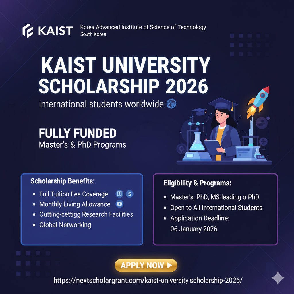 KAIST University Scholarship 2026 in South Korea | Fully Funded Opportunities for Master’s & PhD 🌟